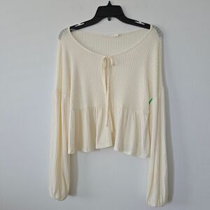 Lush Waffle Knit Ruched Peplum Long Sleeve Top